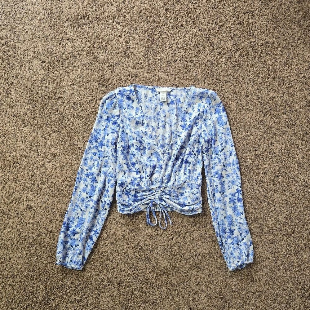 H&M Women's Floral V-Neck Blouse XS